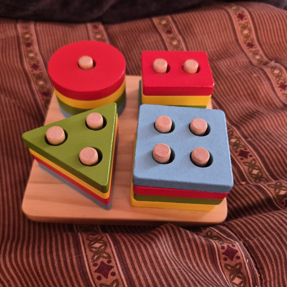 Wooden Shape Stacking Toy - Colorful Toddler Learning Set